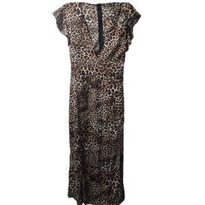 Boohoo animal print maxi with deep neckline‎ and flutter sleeves Size 16
